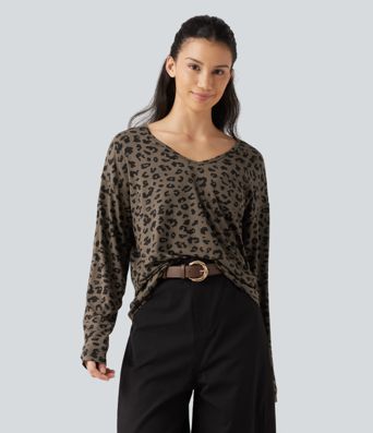 V Nneck Leopard Print Long Sleeve Casual T-Shirt V Nneck Leopard Print Long Sleeve Casual T-Shirt