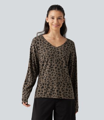 V Nneck Leopard Print Long Sleeve Casual T-Shirt V Nneck Leopard Print Long Sleeve Casual T-Shirt