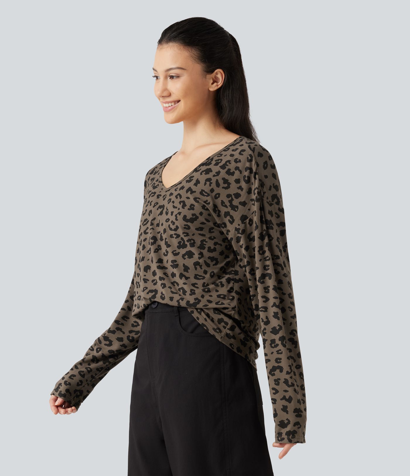 V Nneck Leopard Print Long Sleeve Casual T-Shirt V Nneck Leopard Print Long Sleeve Casual T-Shirt