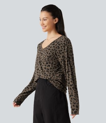 V Nneck Leopard Print Long Sleeve Casual T-Shirt V Nneck Leopard Print Long Sleeve Casual T-Shirt