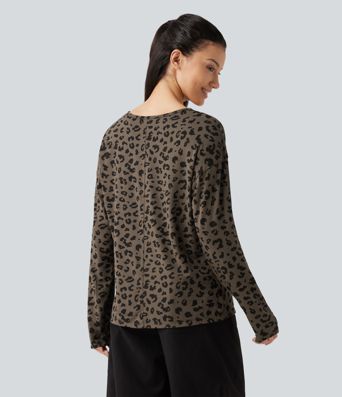 V Nneck Leopard Print Long Sleeve Casual T-Shirt V Nneck Leopard Print Long Sleeve Casual T-Shirt