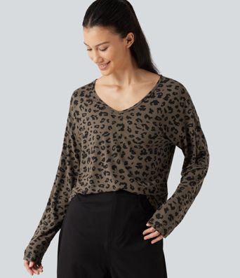 V Nneck Leopard Print Long Sleeve Casual T-Shirt V Nneck Leopard Print Long Sleeve Casual T-Shirt