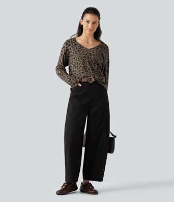 V Nneck Leopard Print Long Sleeve Casual T-Shirt V Nneck Leopard Print Long Sleeve Casual T-Shirt
