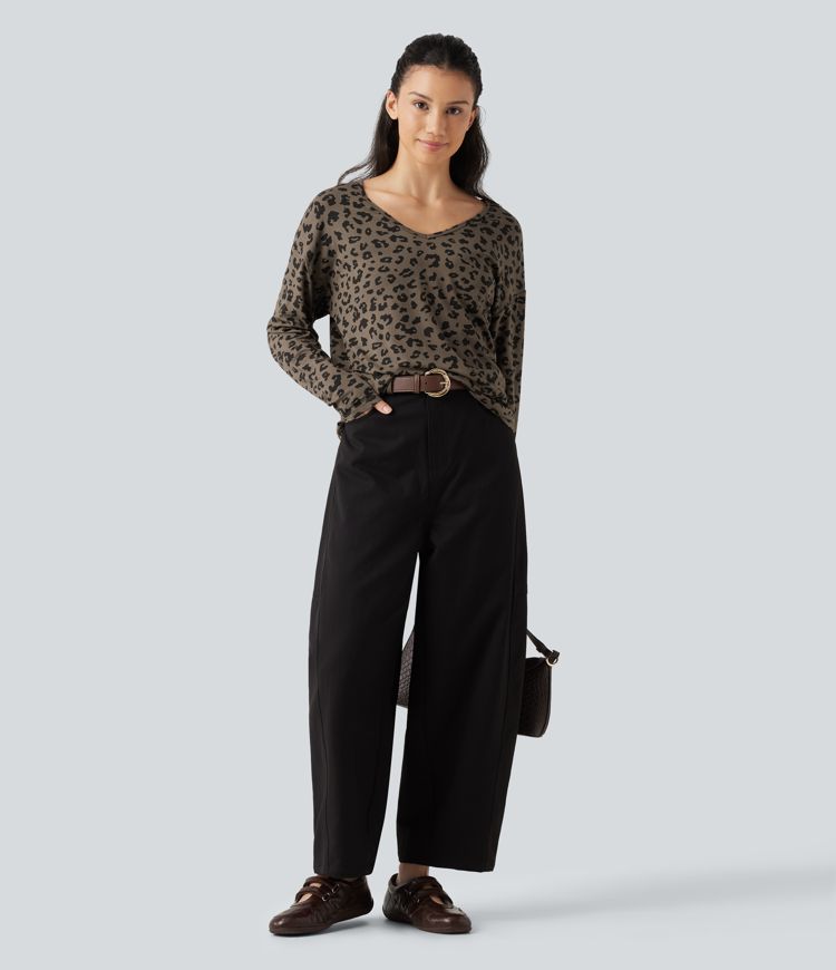 V Nneck Leopard Print Long Sleeve Casual T-Shirt V Nneck Leopard Print Long Sleeve Casual T-Shirt