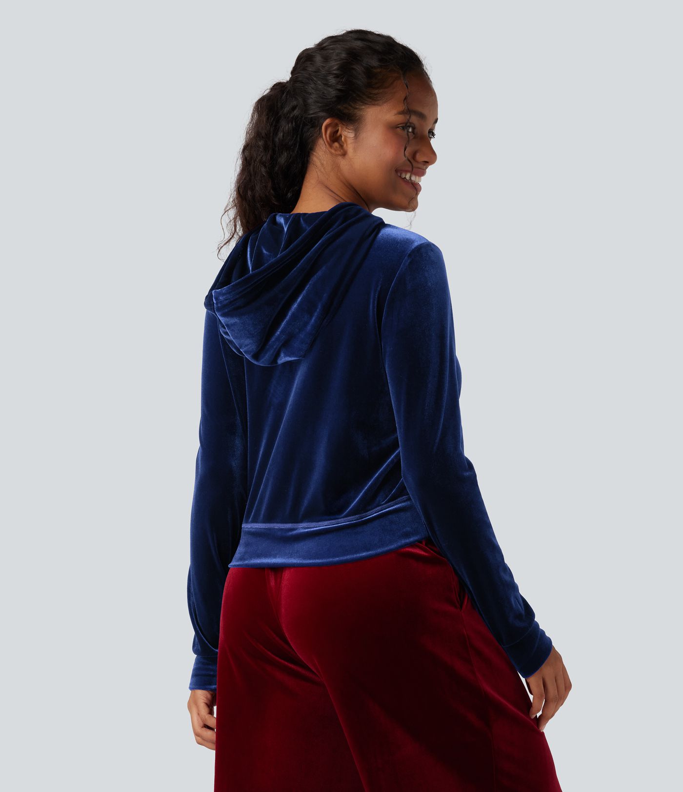 Hooded Drawstring Zipper Long Sleeve Velvet Casual Jacket with Pockets