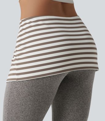 Pantalon évasé décontracté à taille basse avec taille rabattable, à rayures et effet chiné Pantalon évasé décontracté à taille basse avec taille rabattable, à rayures et effet chiné