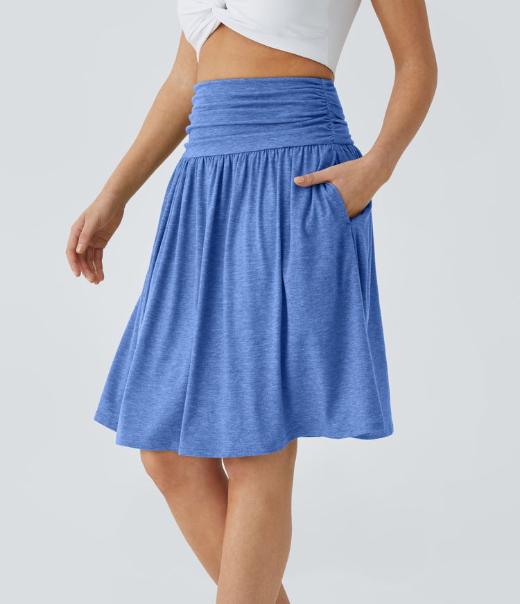 High Waisted Ruched Pocket Flowy Skirt