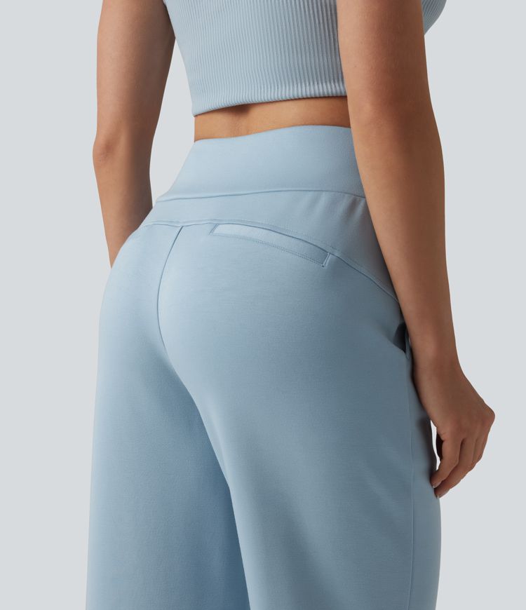 High Waisted Drawstring Straight Leg Capri Casual Pants with Pockets High Waisted Drawstring Straight Leg Capri Casual Pants with Pockets