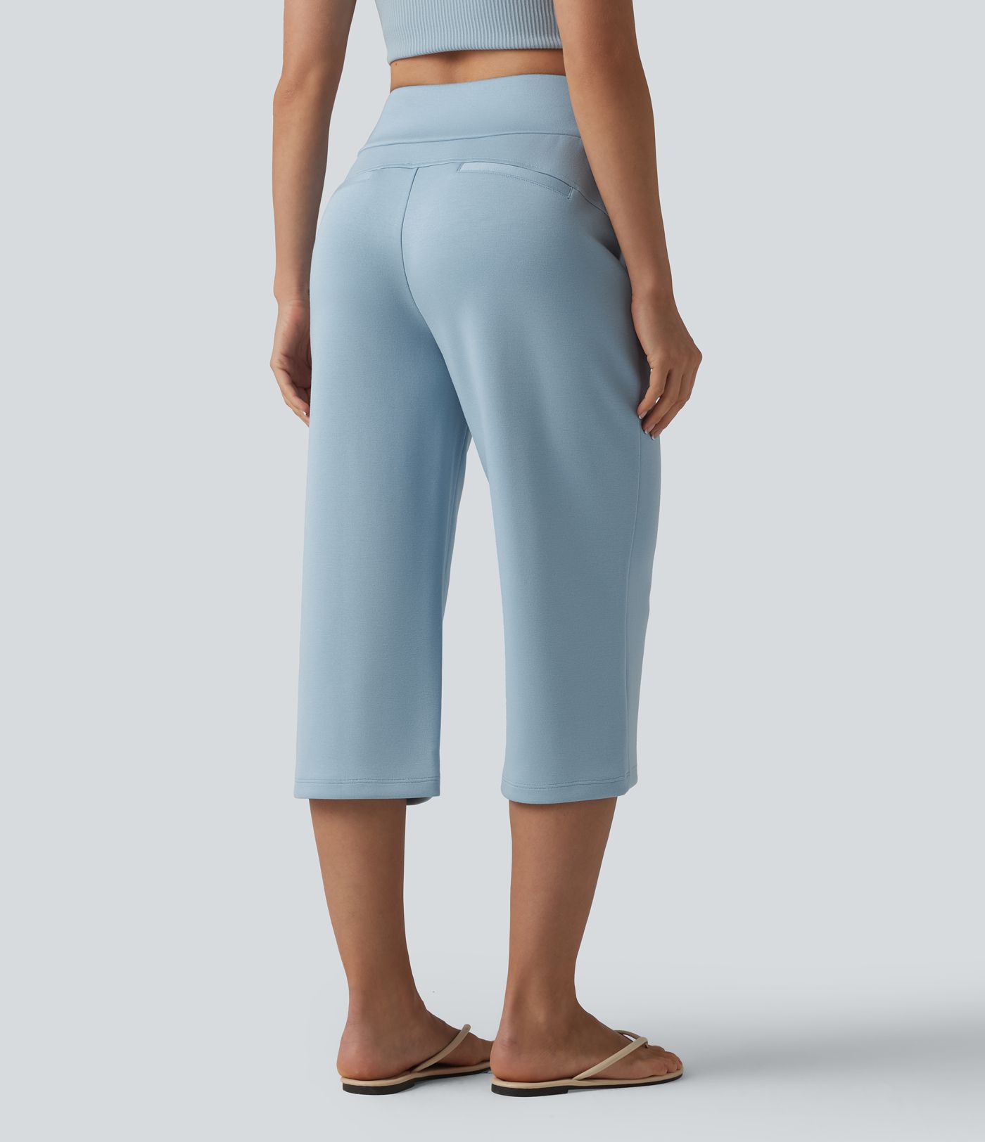 High Waisted Drawstring Straight Leg Capri Casual Pants with Pockets High Waisted Drawstring Straight Leg Capri Casual Pants with Pockets