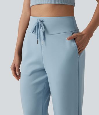 High Waisted Drawstring Straight Leg Capri Casual Pants with Pockets High Waisted Drawstring Straight Leg Capri Casual Pants with Pockets