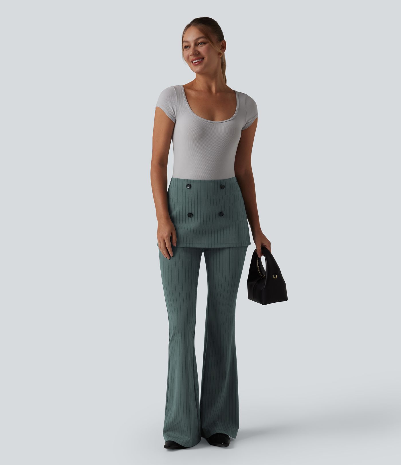 Flare-Bürohose mit hohem Bund, Streifen und InstantCool Flare-Bürohose mit hohem Bund, Streifen und InstantCool