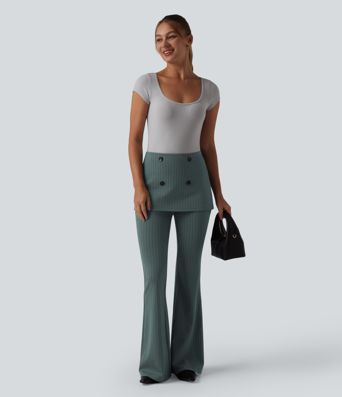 Flare-Bürohose mit hohem Bund, Streifen und InstantCool Flare-Bürohose mit hohem Bund, Streifen und InstantCool