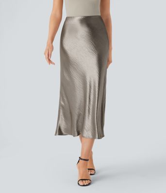 Jupe de midi sirène en satin taille haute avec fermeture éclair invisible