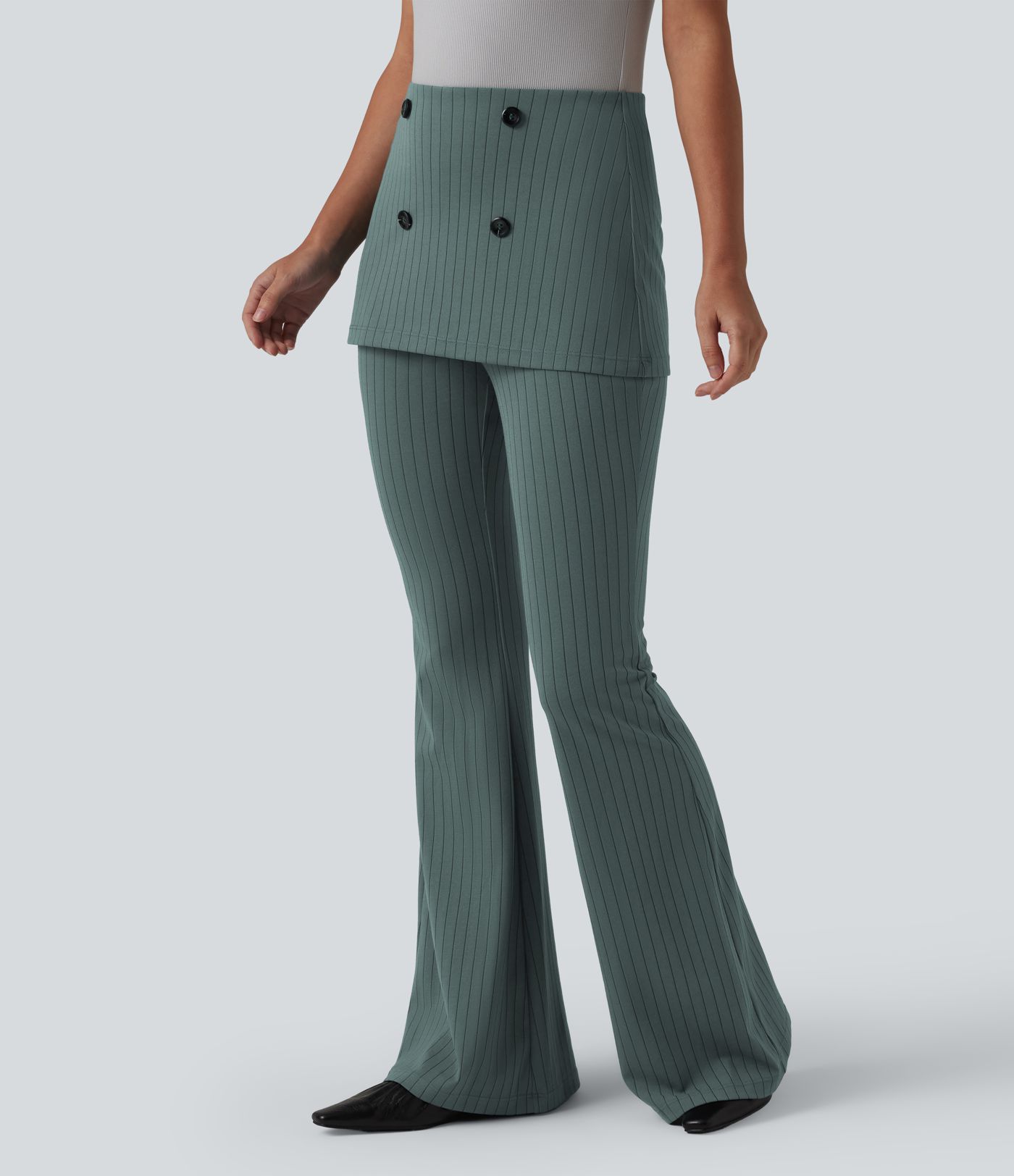 Flare-Bürohose mit hohem Bund, Streifen und InstantCool Flare-Bürohose mit hohem Bund, Streifen und InstantCool