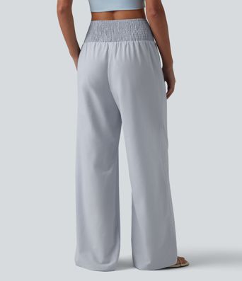Lässige, geraffte Hose mit hohem Crinkle-Bund, Seitentaschen und weitem Bein - schnelltrocknend