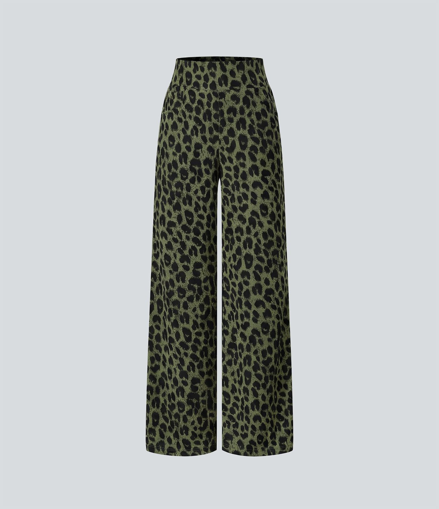 Pantalon large décontracté taille haute gaufré imprimé léopard avec poches