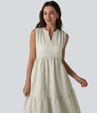 V Neck Built-in Bra Sleeveless Stripe Midi Dress V Neck Built-in Bra Sleeveless Stripe Midi Dress