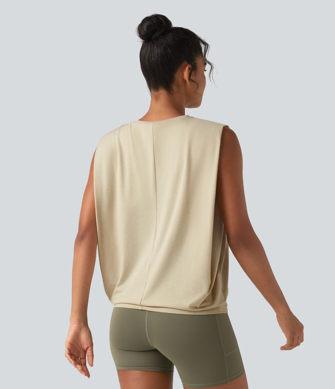 Débardeur de yoga col rond chiné avec fronces Débardeur de yoga col rond chiné avec fronces