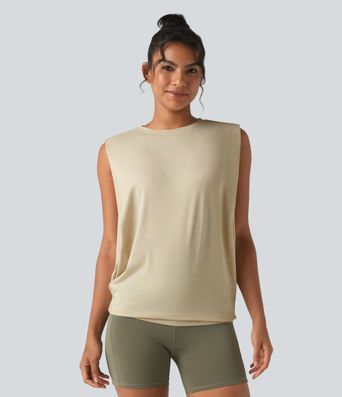 Débardeur de yoga col rond chiné avec fronces Débardeur de yoga col rond chiné avec fronces