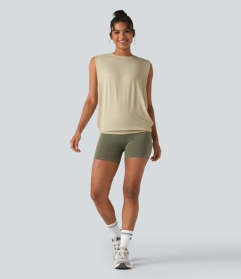 Débardeur de yoga col rond chiné avec fronces Débardeur de yoga col rond chiné avec fronces