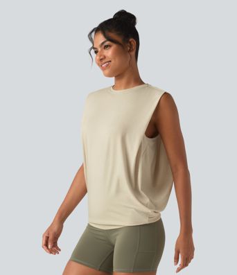 Débardeur de yoga col rond chiné avec fronces Débardeur de yoga col rond chiné avec fronces