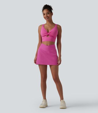 Crossover High Waisted 2-in-1 Mini A-line Stripes Quick Dry Tennis Skirt with Pockets-UPF40+