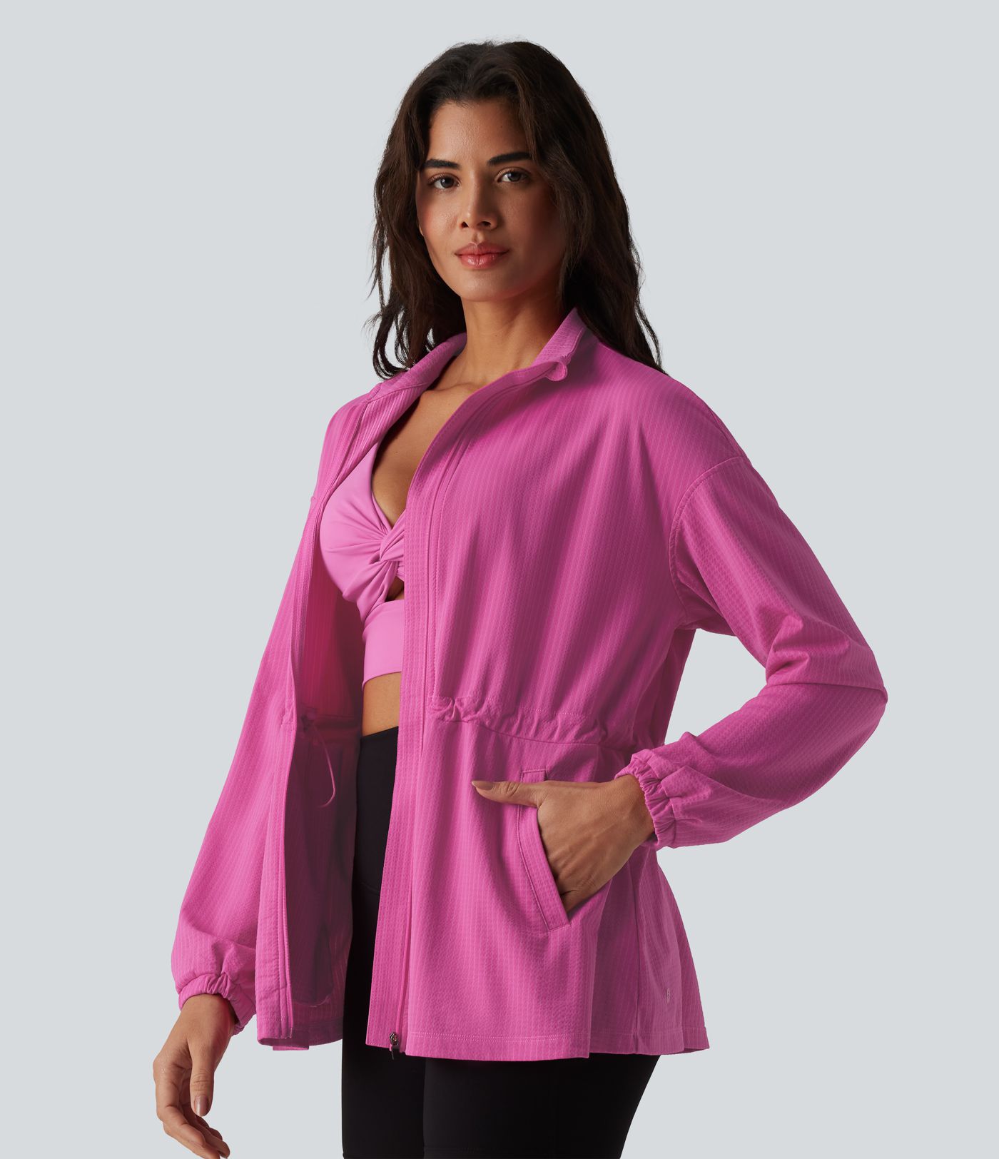 Langarm-Trainingsjacke mit innenliegendem Kordelzug, schnell trocknend - UPF40+ Langarm-Trainingsjacke mit innenliegendem Kordelzug, schnell trocknend - UPF40+