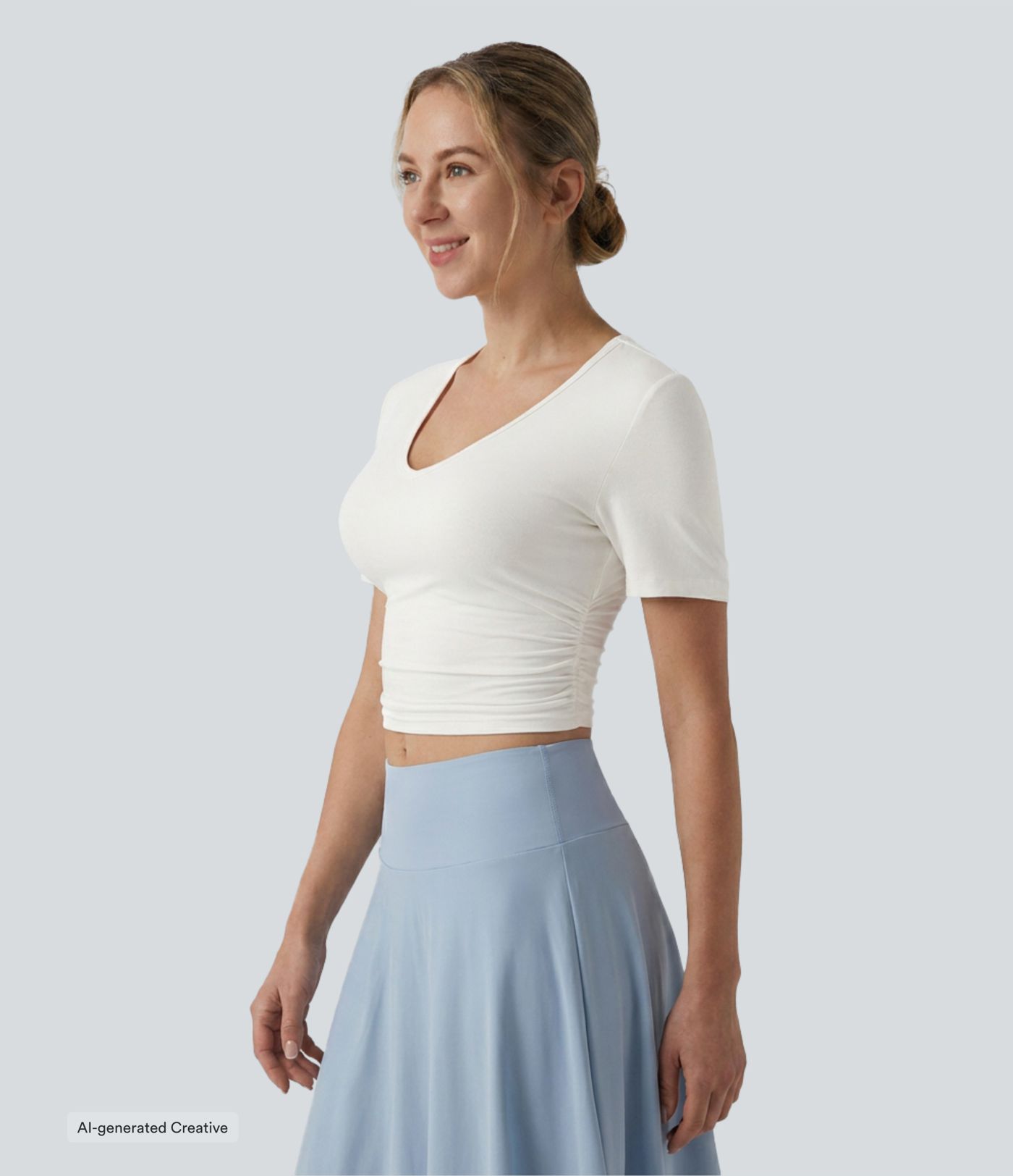 V Neck Short Sleeve Cropped Casual T-Shirt V Neck Short Sleeve Cropped Casual T-Shirt
