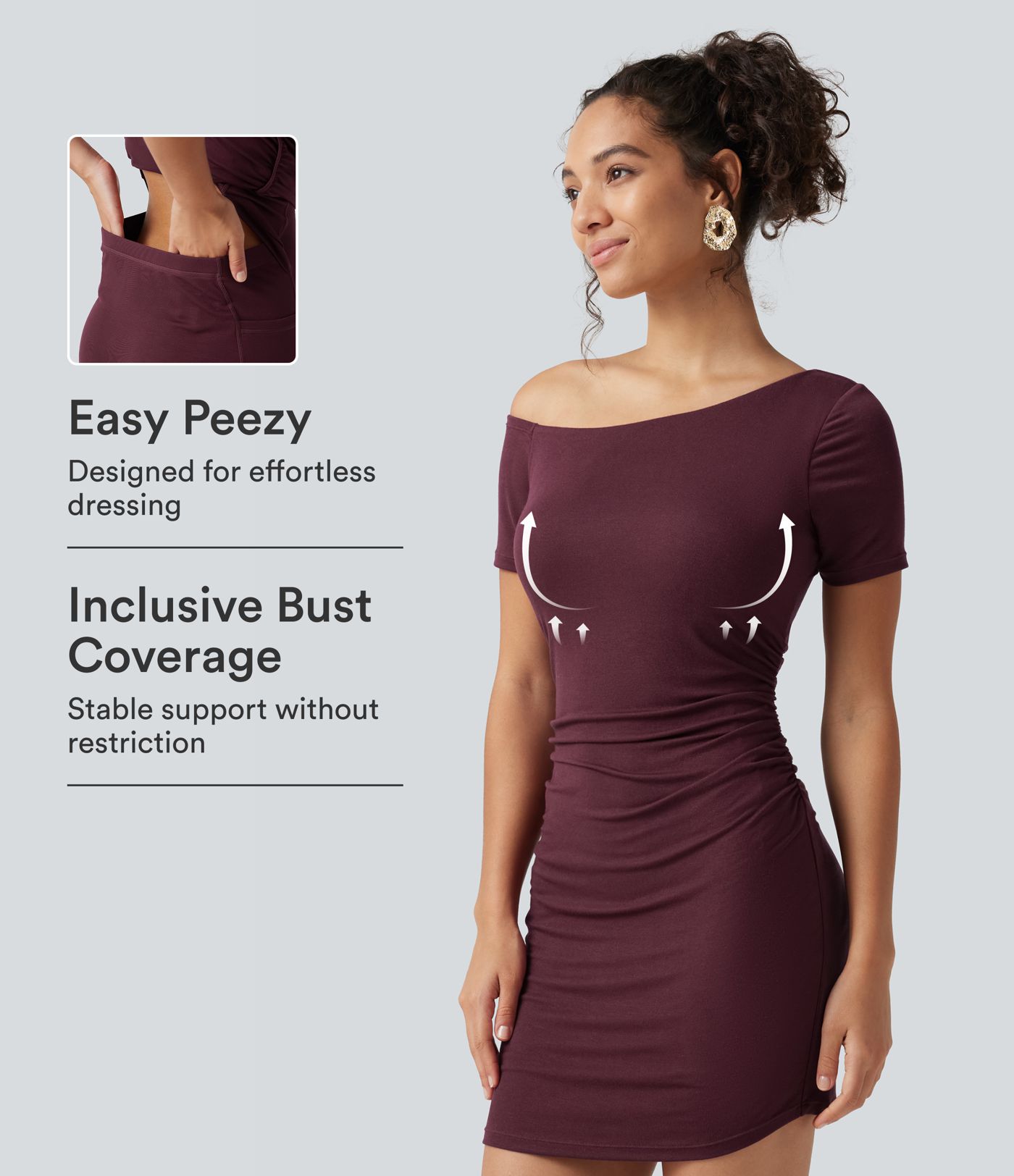 Ribbed One Shoulder Built-in Bra Short Sleeve Bodycon 2-in-1 Mini Casual Dress with Pockets-Easy Peezy Edition B-D Cups Ribbed One Shoulder Built-in Bra Short Sleeve Bodycon 2-in-1 Mini Casual Dress with Pockets-Easy Peezy Edition B-D Cups
