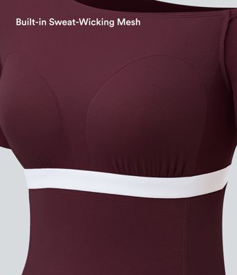 Ribbed One Shoulder Built-in Bra Short Sleeve Bodycon 2-in-1 Mini Casual Dress with Pockets-Easy Peezy Edition B-D Cups
