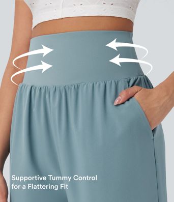 Breezeful™ High Waisted Tummy Control Hem Quick Dry Capri Trousers with Pockets