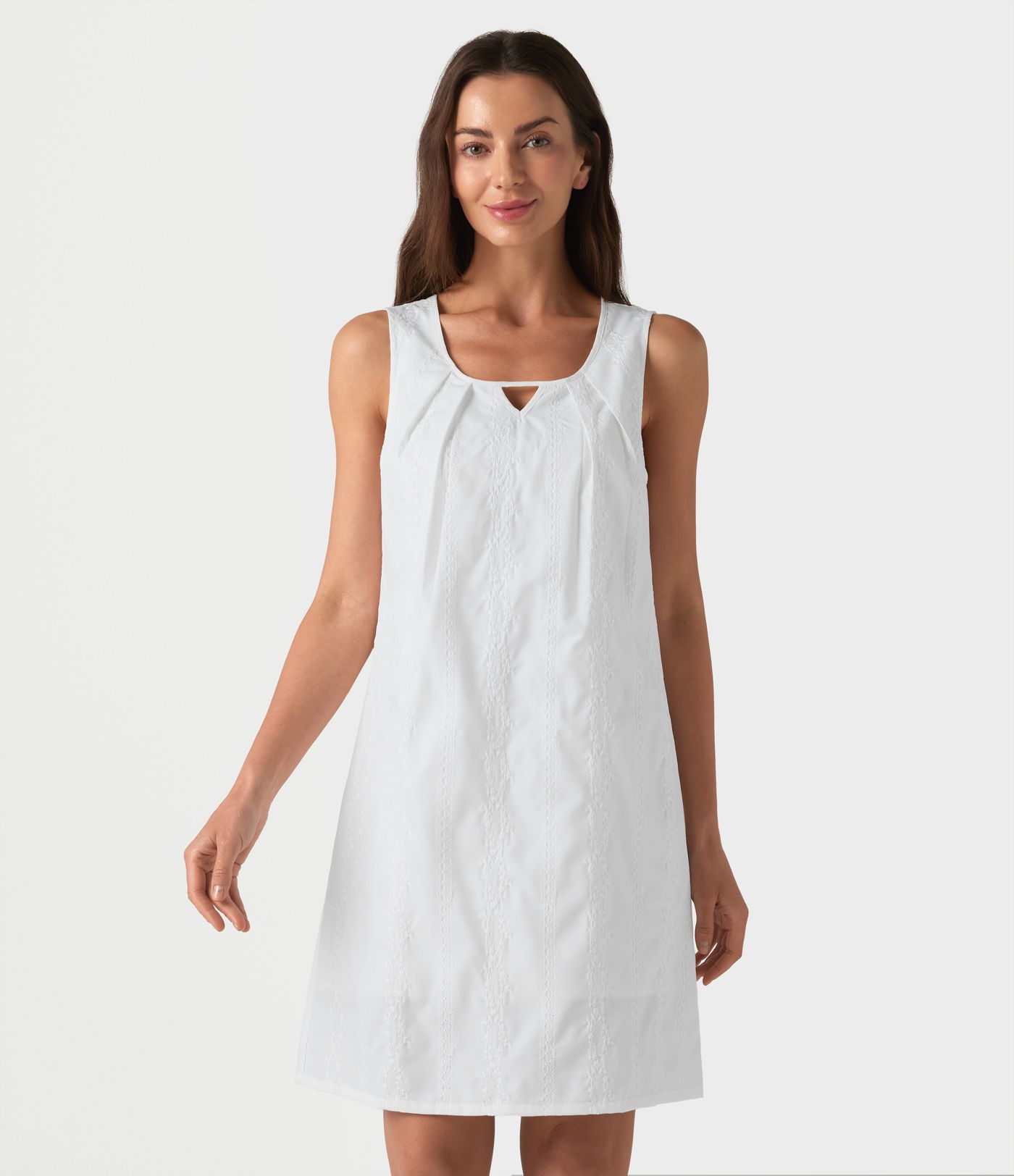 U Neck Sleeveless Embroidery Mini Dress