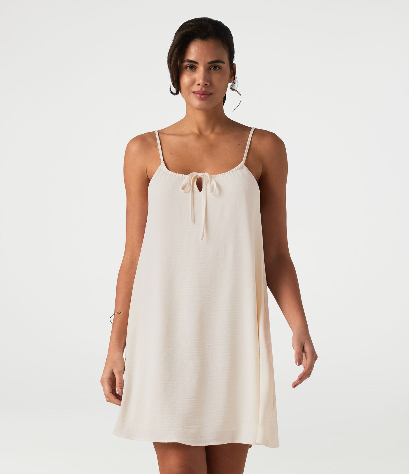 Mini robe nuisette à lacets effet lin avec poches Mini robe nuisette à lacets effet lin avec poches