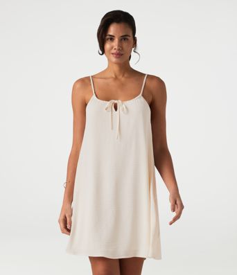 Mini robe nuisette à lacets effet lin avec poches Mini robe nuisette à lacets effet lin avec poches