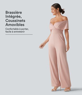 Combinaison casual épaules dénudées avec coussinets amovibles, manches courtes et poches Combinaison casual épaules dénudées avec coussinets amovibles, manches courtes et poches