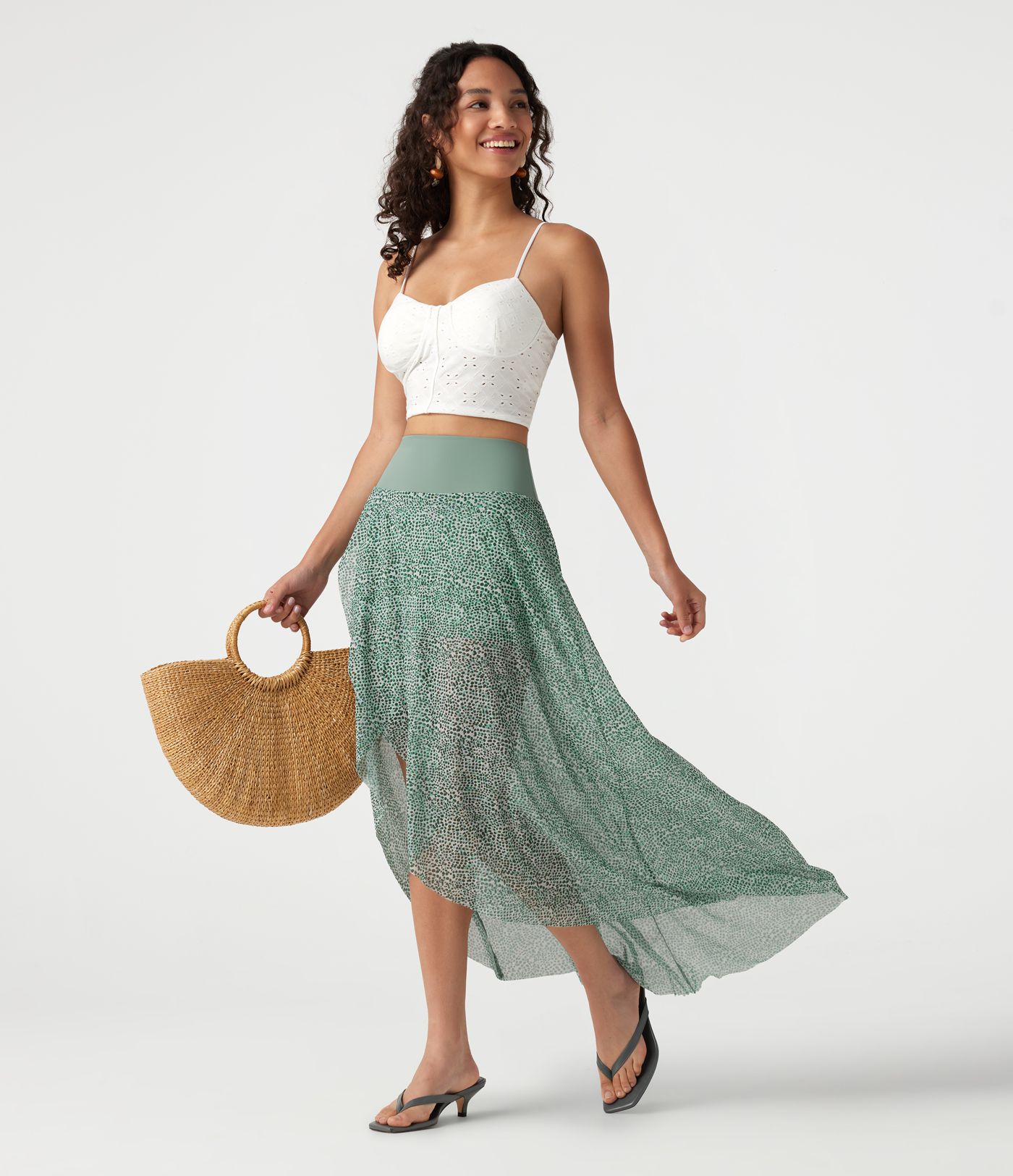 High Waisted High Low Ruffle 2-in-1 Leopard Print Mesh Maxi Skirt High Waisted High Low Ruffle 2-in-1 Leopard Print Mesh Maxi Skirt