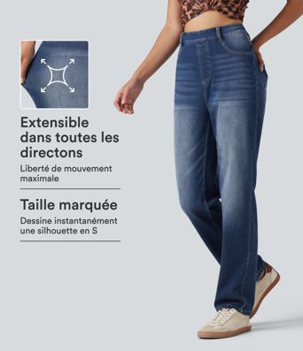 Jean droit taille haute Halara Flex™ délavé avec poches Jean droit taille haute Halara Flex™ délavé avec poches