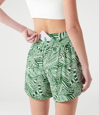 Shorts taille haute 2-en-1 à imprimé de plantes tropicales 5'' avec poches