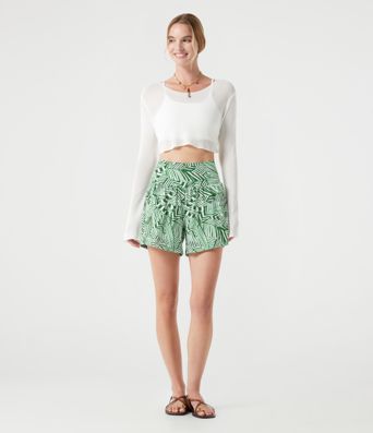 Shorts taille haute 2-en-1 à imprimé de plantes tropicales 5'' avec poches