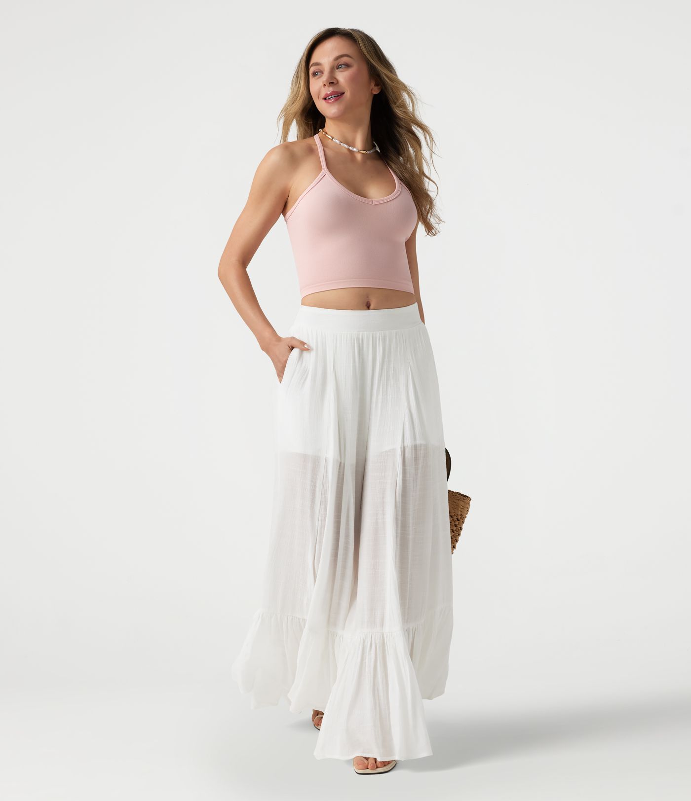 Mid Rise 2-in-1 Flowy Baggy Pants with Pockets