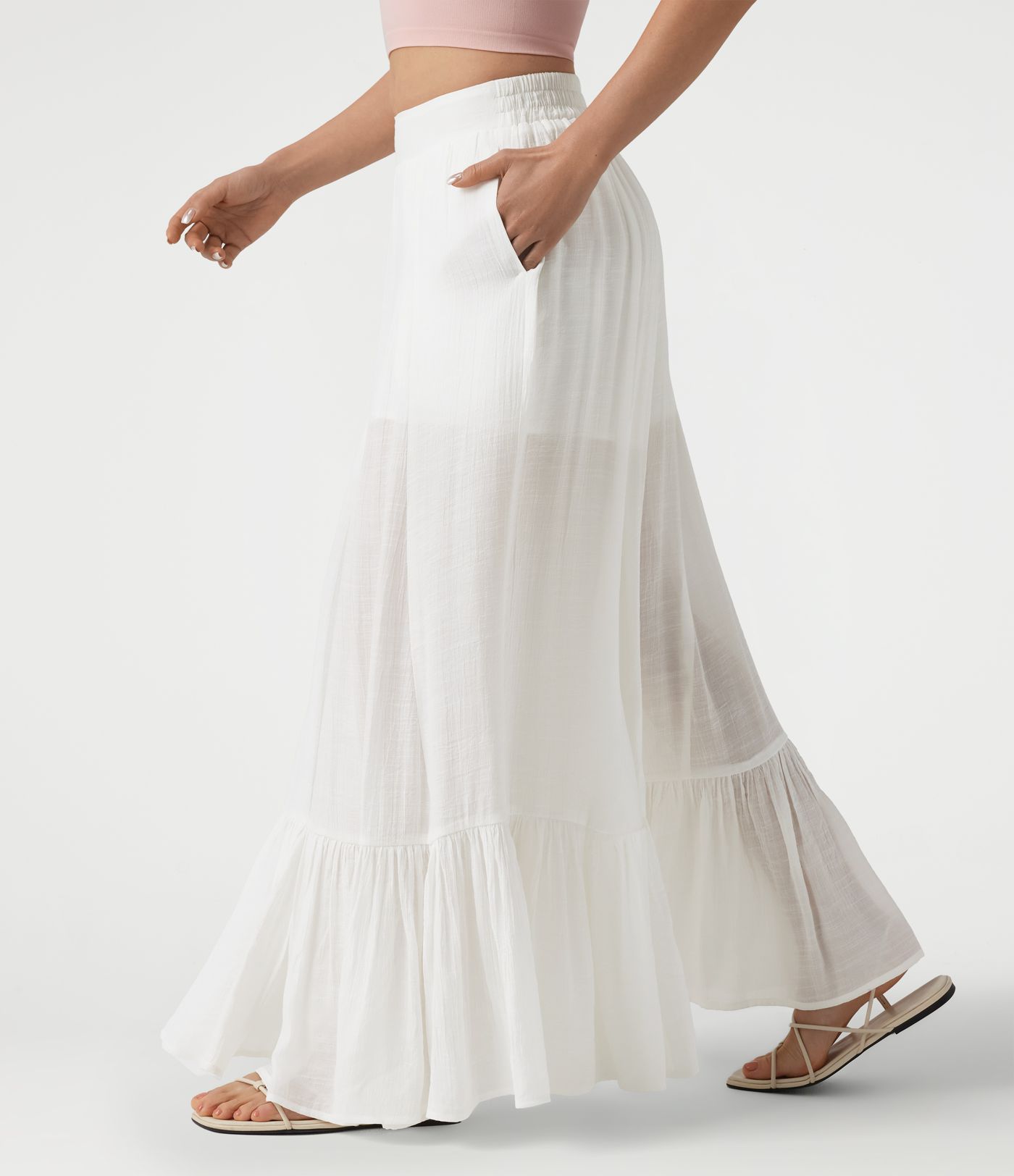 Mid Rise 2-in-1 Flowy Baggy Pants with Pockets