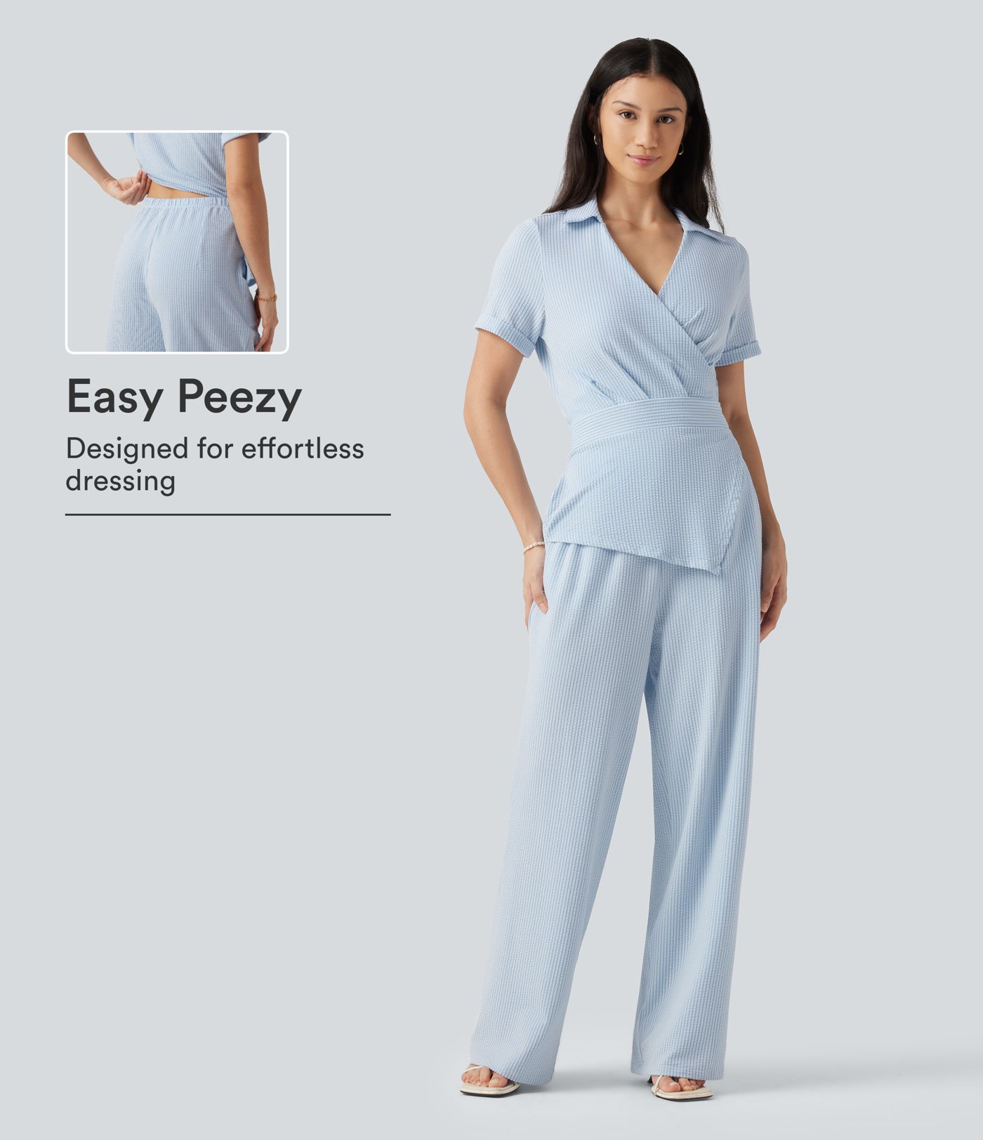 Short Sleeve Wrapped Tie Back Stripe Crinkle Cotton Casual Shirt Jumpsuit with Pockets-Easy Peezy Edition Short Sleeve Wrapped Tie Back Stripe Crinkle Cotton Casual Shirt Jumpsuit with Pockets-Easy Peezy Edition