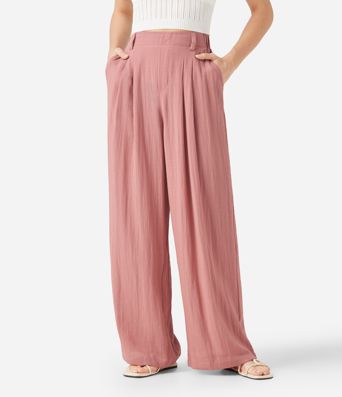 Pantalon palazzo taille haute à poches — jambe large, fluide, uni, effet lin, décontracté Pantalon palazzo taille haute à poches — jambe large, fluide, uni, effet lin, décontracté