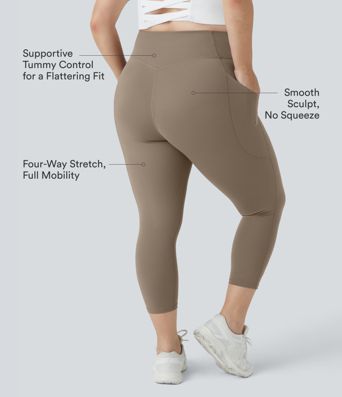 Capri-Leggings mit hoher Taille und seitlicher Tasche in Übergröße Capri-Leggings mit hoher Taille und seitlicher Tasche in Übergröße