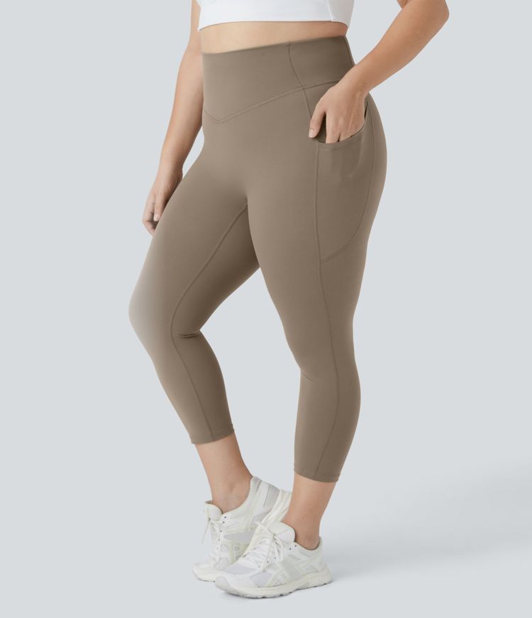 Capri-Leggings mit hoher Taille und seitlicher Tasche in Übergröße Capri-Leggings mit hoher Taille und seitlicher Tasche in Übergröße