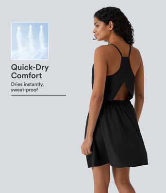 Breezeful™ Cut Out Pocket Pleated Mini Quick Dry Casual Dress