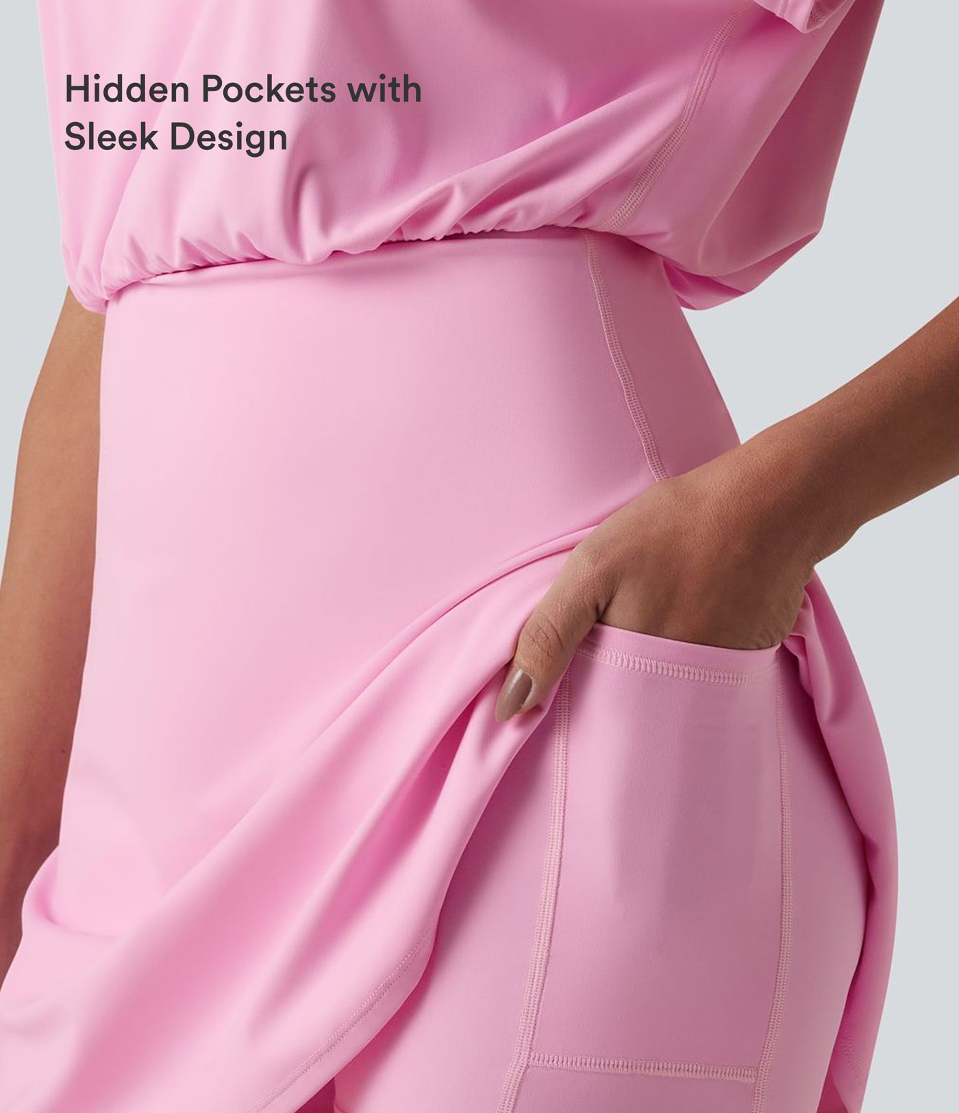 SoftlyZero™ Airy Round Neck Short Sleeve 2-in-1 InstantCool Mini Yoga Active Dress with Pockets-Easy Peezy Edition