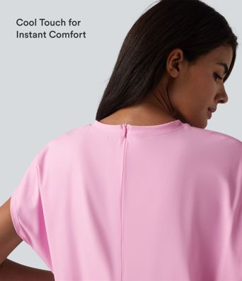 SoftlyZero™ Airy Round Neck Short Sleeve 2-in-1 InstantCool Mini Yoga Active Dress with Pockets-Easy Peezy Edition