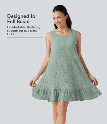 Round Neck Built-in Bra Sleeveless Ruffle Hem Mini Casual Dress DD-F Cups