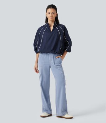 Halara Flex™ - Lässige Cargo-Jeans mit mittelhohem Bund, mehreren Taschen, Kordelzug und geradem Bein